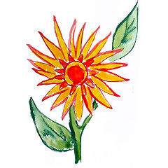Image showing abstract yellow red floral watercolor flower paintings hand isol