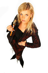 Image showing Blonde girl holding cigar