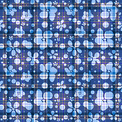 Image showing Repeating blue checkered floral pattern