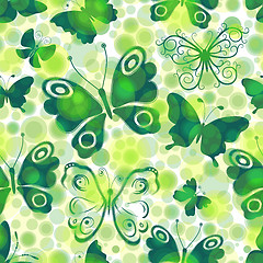 Image showing Spotty spring seamless pattern with green butterflies