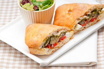 Image showing ciabatta panini sandwichwith vegetable and feta