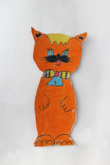 Image showing Children's drawing with red cat