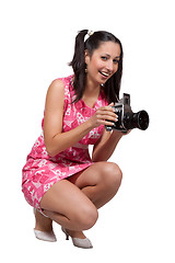 Image showing Retro girl in a pink dress