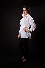 Image showing Woman posing in a white men's shirt