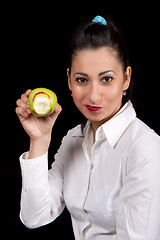 Image showing woman eat green apple
