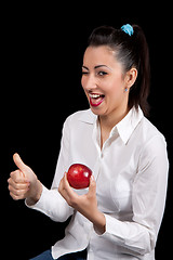 Image showing woman eat red apple