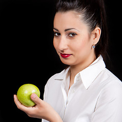 Image showing woman eat green apple