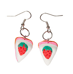 Image showing Earrings made of plastic in the form of the cake with strawberry