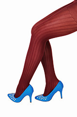 Image showing Legs in burgundy pantyhose.