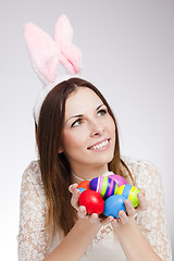 Image showing Girl with easter eggs