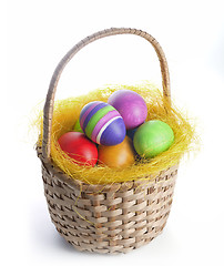 Image showing Easter eggs in a basket