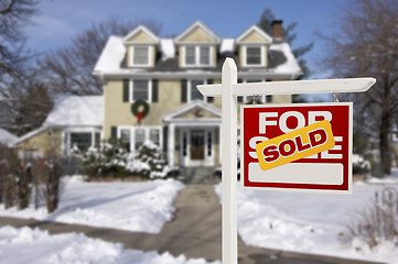 Image showing Sold Home For Sale Sign in Front of New House