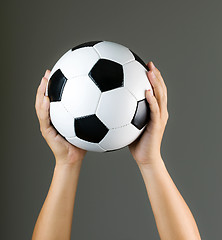 Image showing Hand holding soccer ball