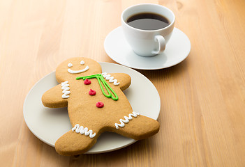 Image showing Gingerbread cookie and coffee 