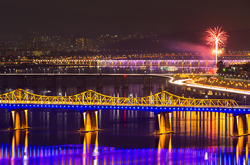 Image showing Seoul city night with firework