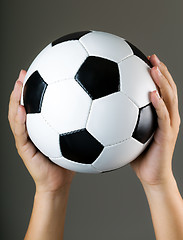 Image showing Hand holding soccer ball