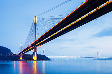 Image showing Suspension bridge in Hong Kong at night