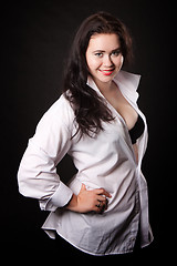 Image showing Woman posing in a white men's shirt