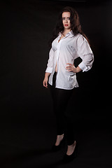 Image showing Woman posing in a white men's shirt