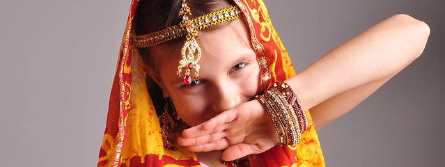 Image showing little girl in traditional Indian clothing and jeweleries