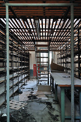 Image showing empty shelves in abandoned factory