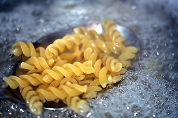 Image showing fusilli pasta in boiling water