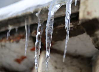 Image showing Icicles on the roof