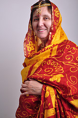 Image showing senior woman in traditional Indian clothing and jeweleries