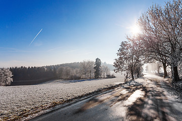 Image showing Winter road on a sunny frosty day