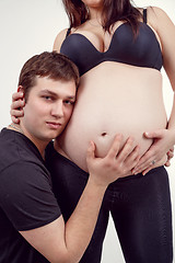 Image showing loving happy couple pregnant woman with her husband