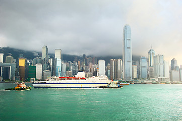 Image showing Hong Kong harbor, business center and ferry