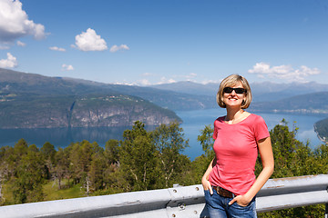 Image showing Young woman tourist in Norway