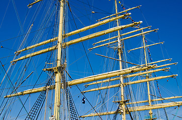 Image showing Mast with sails of an old sailing vessel