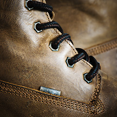 Image showing Brown leather shoe, close-up  