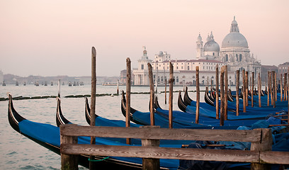 Image showing gondolas on Salute church background