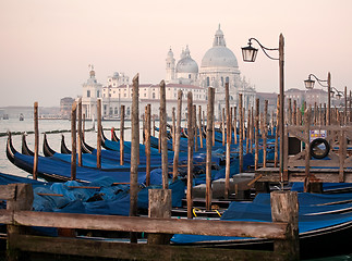 Image showing gondolas on Salute church background