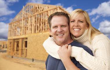 Image showing Couple in Front of New Home Construction Framing Site