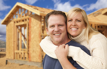 Image showing Couple in Front of New Home Construction Framing Site