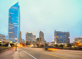 Image showing charlotte skyline view from a highway overpass bridge