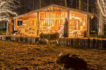 Image showing visitors viewing live nativity play during christmas