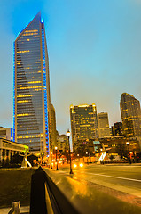 Image showing charlotte skyline view from a highway overpass bridge