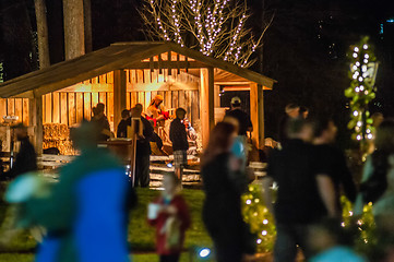 Image showing visitors viewing live nativity play during christmas