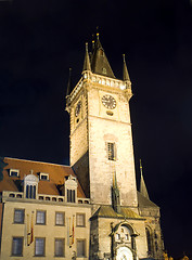 Image showing Old Town Hall Tower and Astronomical Clock at night Prague Czech