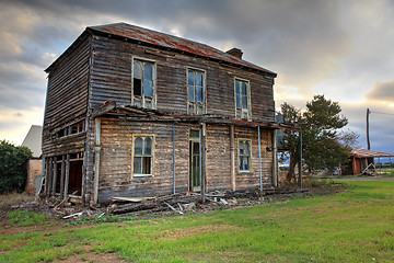 Image showing Old abandoned two storey wooden farmhouse