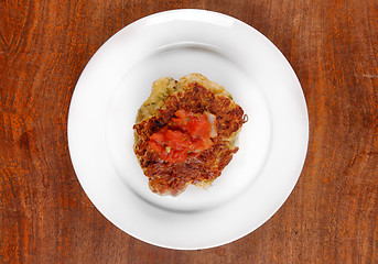 Image showing Fried chicken ribs and rice with tomato sauce