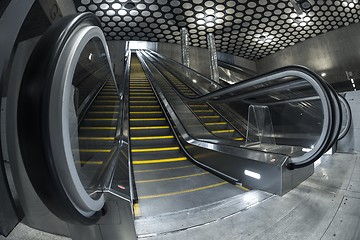 Image showing Moving escalator in the business center