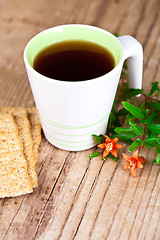 Image showing cup of tea and crackers for breakfast 