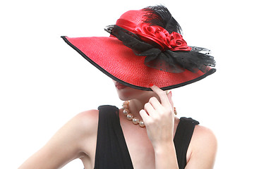 Image showing Lady Wearing a Red Hat on White Background