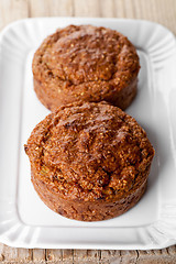 Image showing two fresh buns in white plate 