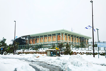 Image showing The Knesset in Jerusalem covered with snow